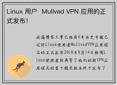 Linux 用户  Mullvad VPN 应用的正式发布！ 